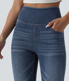 High Waisted Skinny Casual Jeans with Pockets — Pageant Blue Denim — view 5