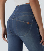 High Waisted Skinny Casual Jeans with Pockets — Pageant Blue Denim — view 4