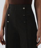 High Waisted Wide Leg Stripe Work Trousers with Pockets — Black Brown Black Pinstripe — view 4