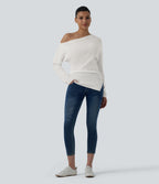 One Shoulder Long Sleeve Casual Jumper — Lily White — view 5