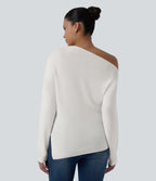 One Shoulder Long Sleeve Casual Jumper — Lily White — view 2