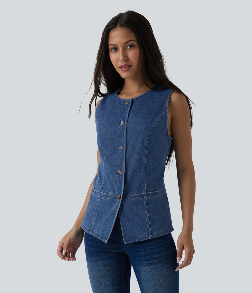 Round Neck Denim Tank Top — Malibu Blue Denim — view 4