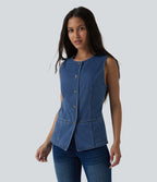 Round Neck Denim Tank Top — Malibu Blue Denim — view 4