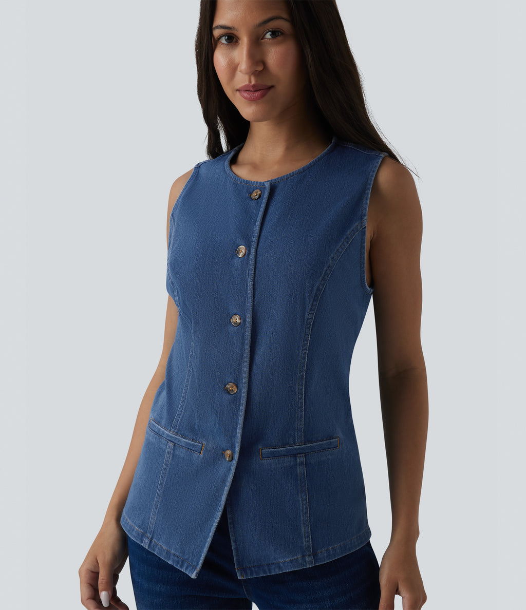 Round Neck Denim Tank Top — Malibu Blue Denim — view 1