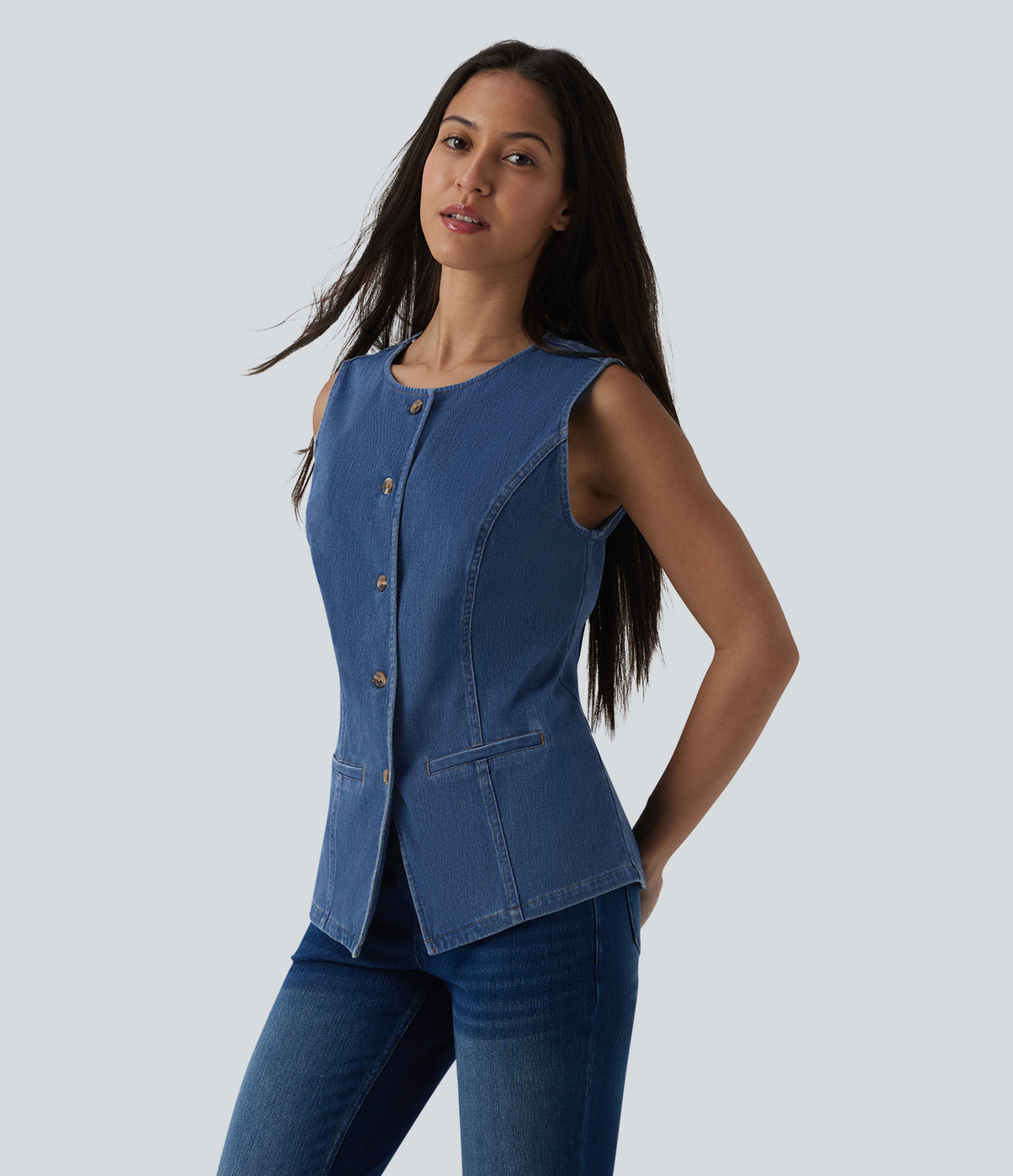 Round Neck Denim Tank Top — Malibu Blue Denim — view 3