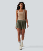 Ribbed Knit Mid Rise Casual Baggy Shorts with Pockets — Dusty Olive — view 5