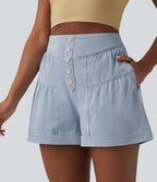 High Waisted Denim Casual Shorts 3'' with Pockets — Malibu Blue Denim — view 4