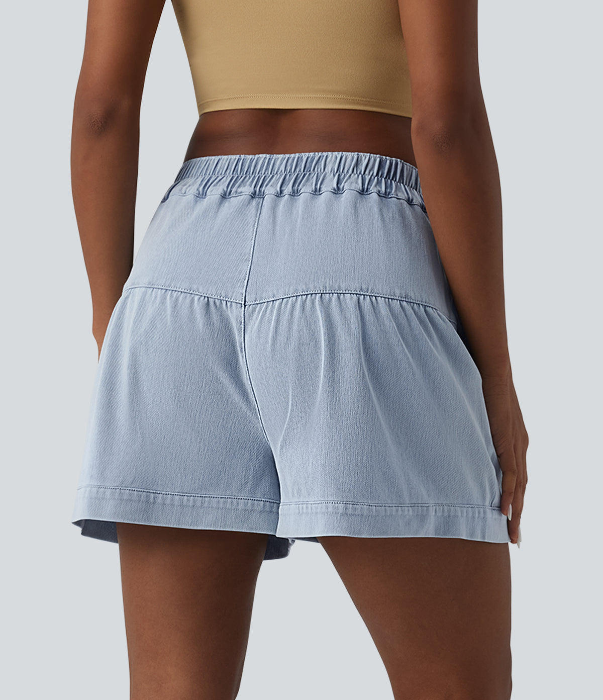 High Waisted Denim Casual Shorts 3'' with Pockets — Malibu Blue Denim — view 2