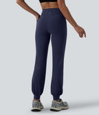 High Waisted Crossover Dance Joggers with Pockets — Peacoat — view 4