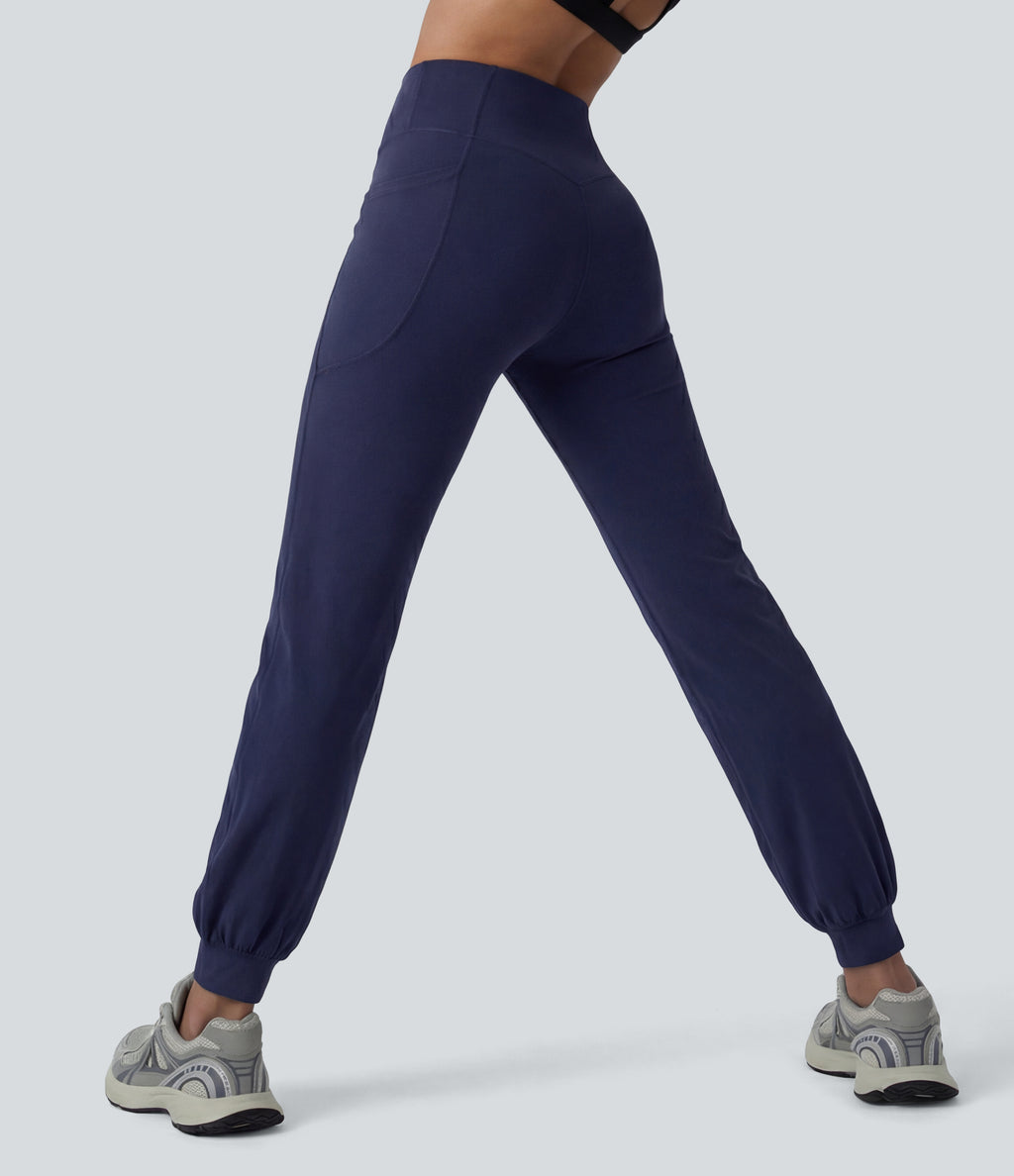 High Waisted Crossover Dance Joggers with Pockets — Peacoat — view 1