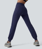 High Waisted Crossover Dance Joggers with Pockets — Peacoat — view 1