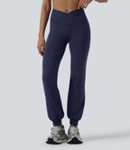 High Waisted Crossover Dance Joggers with Pockets — Peacoat — view 2