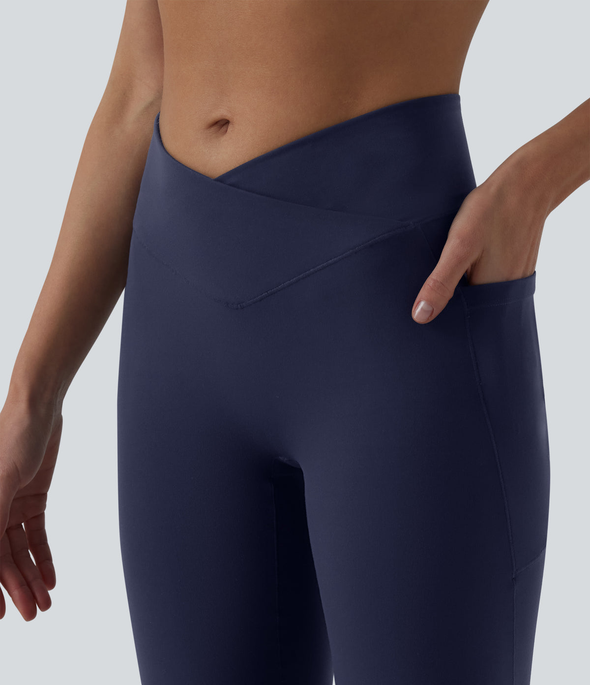 High Waisted Crossover Dance Joggers with Pockets — Peacoat — view 5