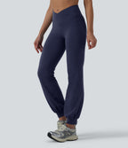 High Waisted Crossover Dance Joggers with Pockets — Peacoat — view 3