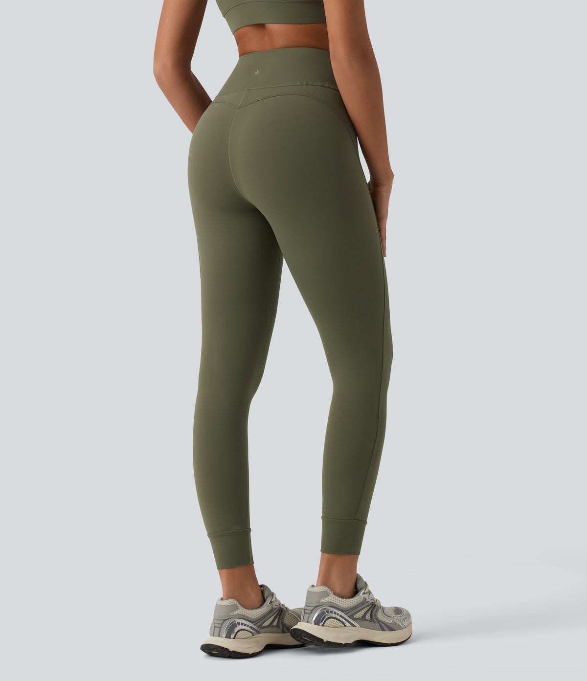 High Waisted D-Buckle Hiking 7/8 Leggings with Zip Pocket — Grass Grey Green — view 2