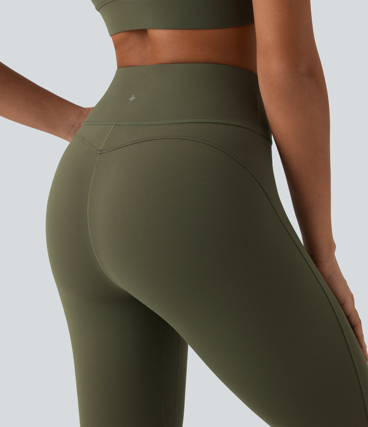 High Waisted D-Buckle Hiking 7/8 Leggings with Zip Pocket — Grass Grey Green — view 6