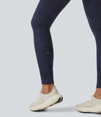Camo Print High Waisted Drawstring Yoga Leggings with Pockets — Navy Camo — view 6