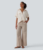 Short Sleeve Casual Linen-Feel Shirt — Whisper White — view 6