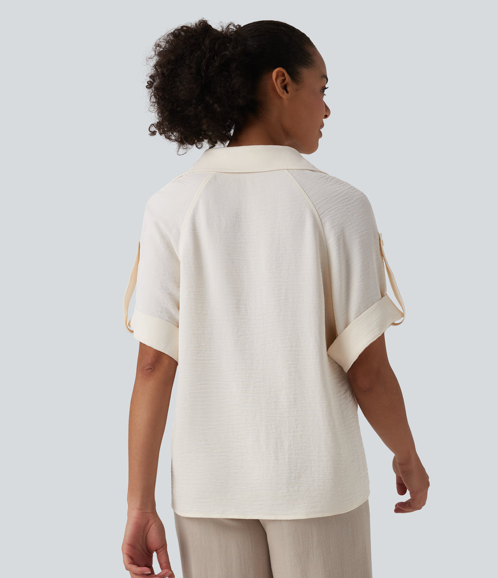 Short Sleeve Casual Linen-Feel Shirt — Whisper White — view 2