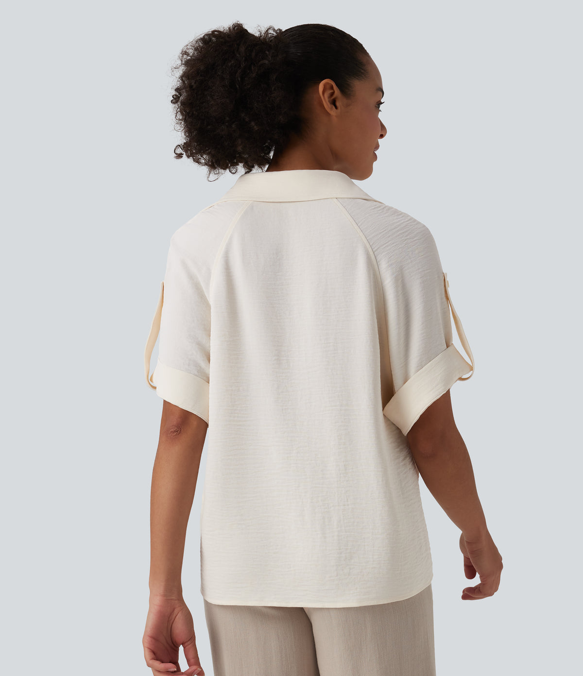 Short Sleeve Casual Linen-Feel Shirt — Whisper White — view 2