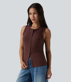 Ribbed Knit Round Neck Casual Tank Top-UPF40+ — Bitter Chocolate — view 3