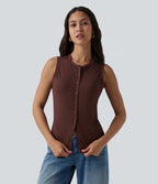 Ribbed Knit Round Neck Casual Tank Top-UPF40+ — Bitter Chocolate — view 1