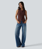 Ribbed Knit Round Neck Casual Tank Top-UPF40+ — Bitter Chocolate — view 5