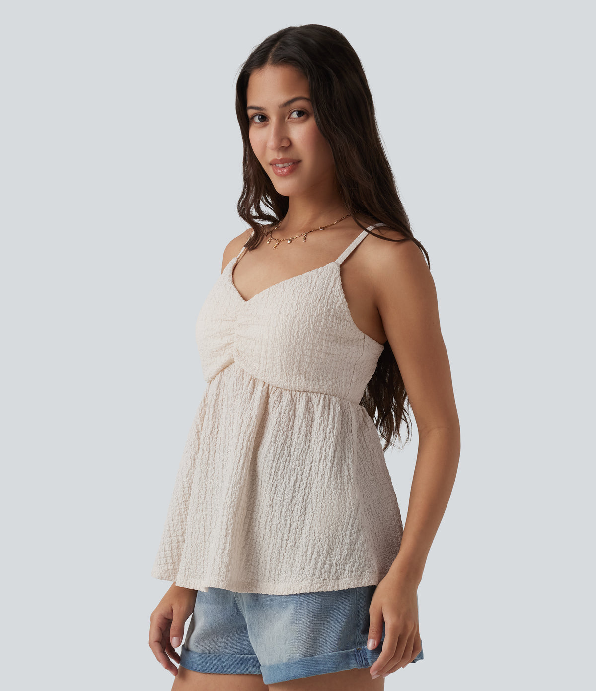 Built-in Bra V Neck Tank Top — White Sand — view 3