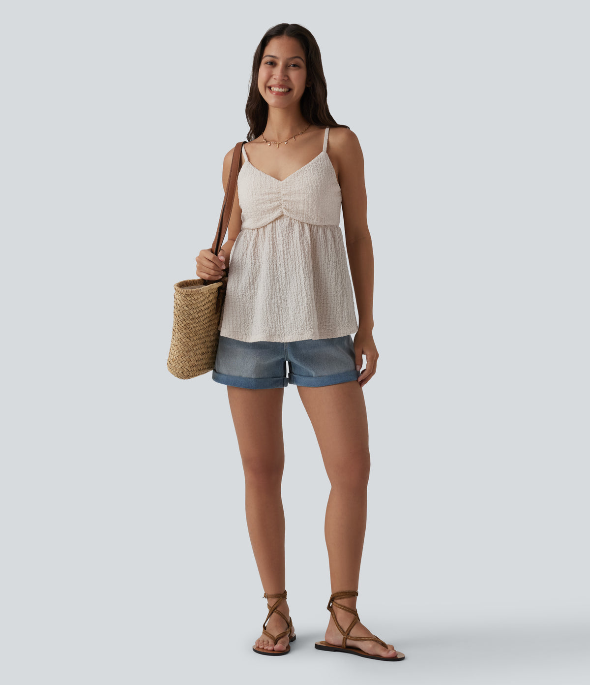 Built-in Bra V Neck Tank Top — White Sand — view 6
