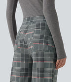 High Waisted Straight Leg Plaid Work Trousers with Pockets — Fireplace Plaid — view 5