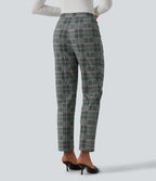 High Waisted Tapered Plaid Work Trousers with Pockets — Fireplace Plaid — view 2