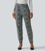 High Waisted Tapered Plaid Work Trousers with Pockets — Fireplace Plaid — view 1
