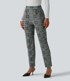 High Waisted Tapered Plaid Work Trousers with Pockets — Fireplace Plaid — view 3