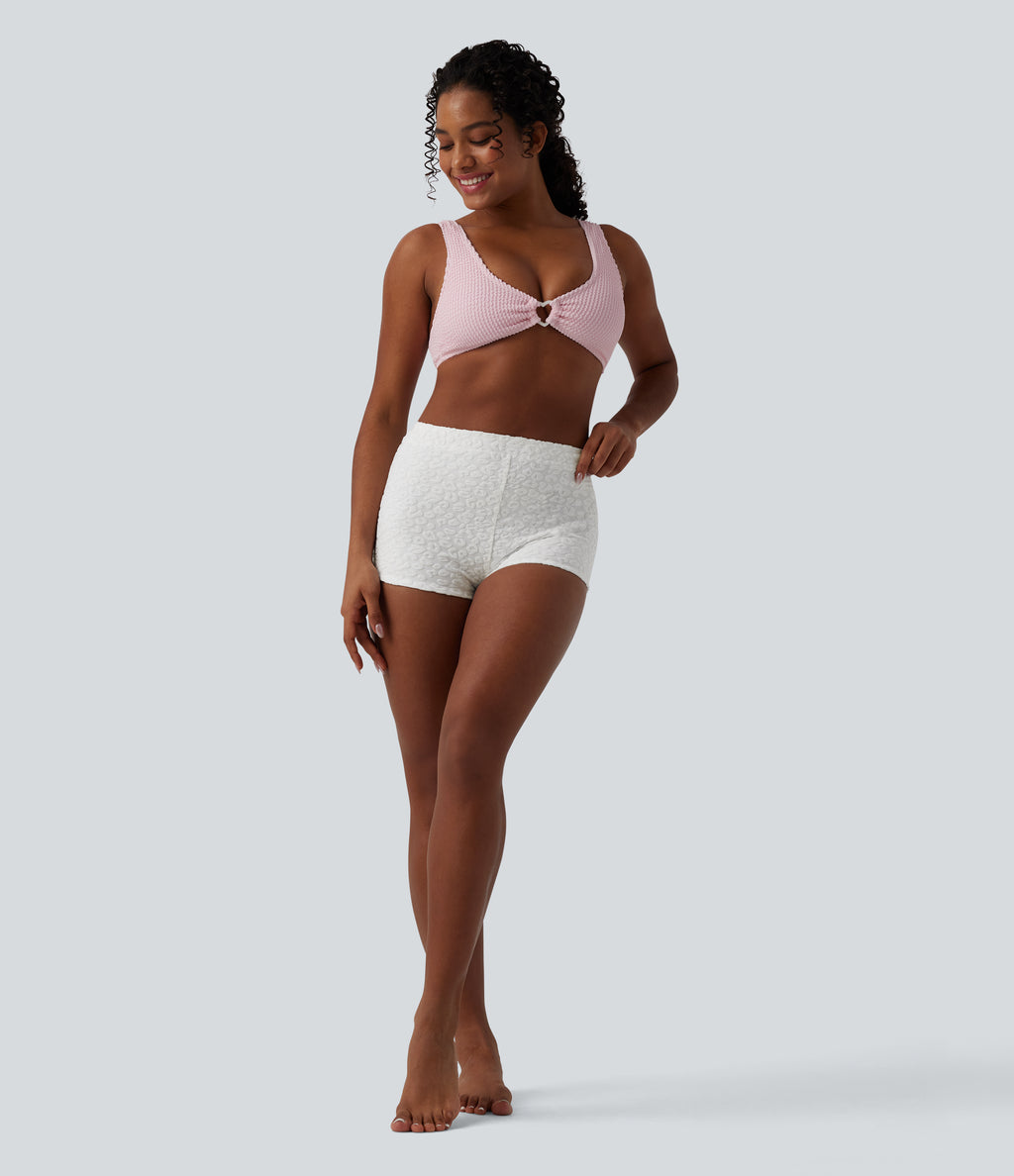 High Waisted Leopard Print Bikini Bottom Swimsuit — Silvery White Leopard Print — view 5