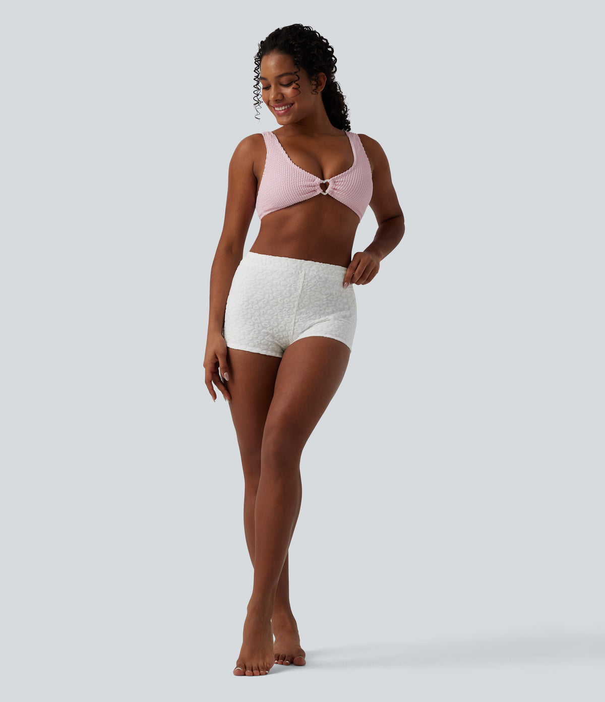 High Waisted Leopard Print Bikini Bottom Swimsuit — Silvery White Leopard Print — view 5