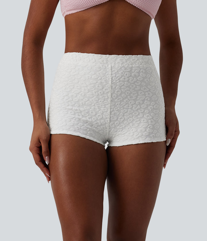 High Waisted Leopard Print Bikini Bottom Swimsuit — Silvery White Leopard Print — view 1