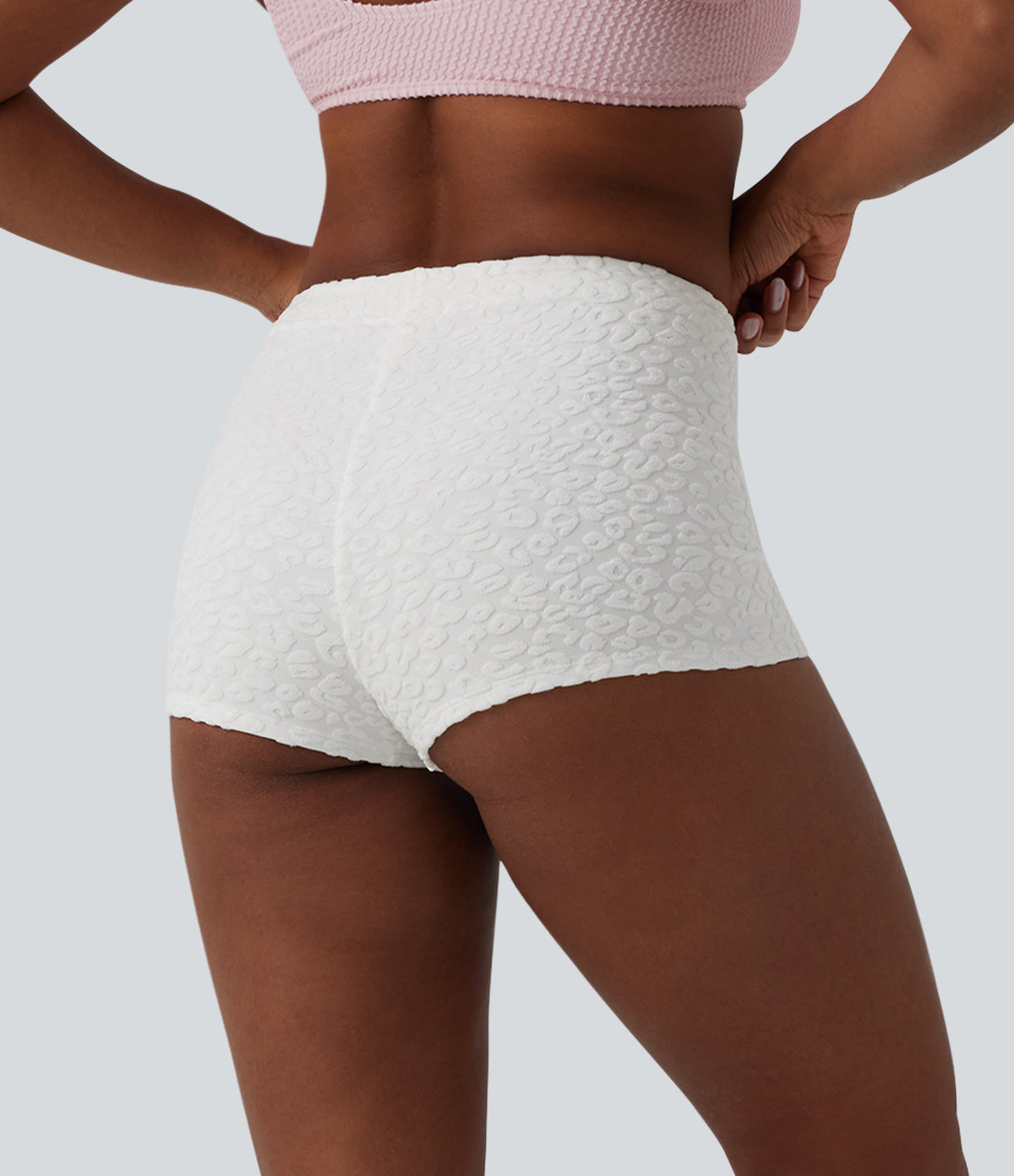 High Waisted Leopard Print Bikini Bottom Swimsuit — Silvery White Leopard Print — view 2