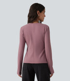 V Neck Long Sleeve Casual Top — Nostalgia Rose — view 2