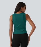 V Neck Ruched Built-in Bra Work Tank Top — Bayberry — view 2