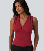 V Neck Ruched Built-in Bra Work Tank Top — Scooter — view 6