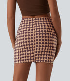 Check Print High Waisted Crossover Hem 2-in-1 Bodycon Mini Casual Skirt — Cafe Check — view 2