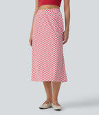 High Waisted Stripe Midi Casual Skirt with Pockets — Candy Stripe Whirl — view 3