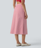 High Waisted Stripe Midi Casual Skirt with Pockets — Candy Stripe Whirl — view 2