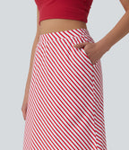 High Waisted Stripe Midi Casual Skirt with Pockets — Candy Stripe Whirl — view 4