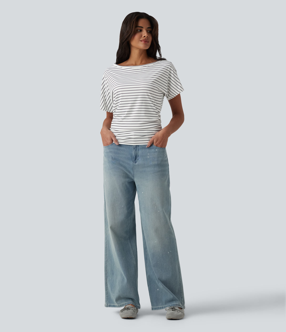 One shoulder Short Sleeve Stripe Casual T-Shirt — Inkline Drift — view 5