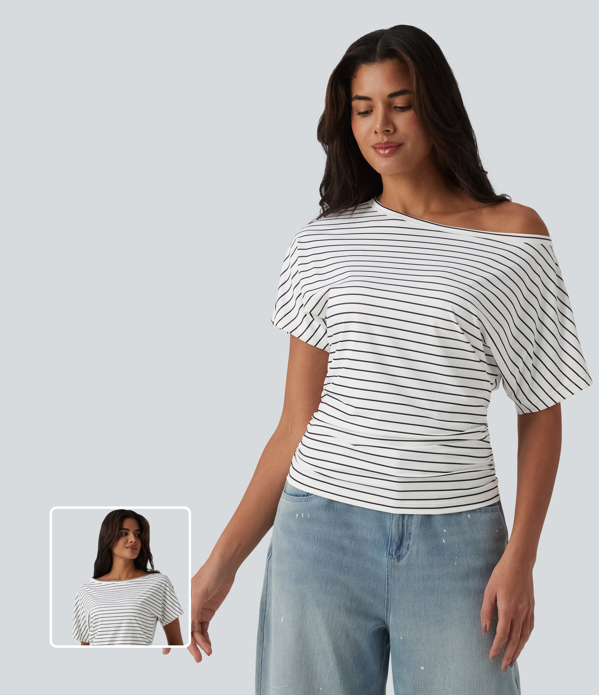 One shoulder Short Sleeve Stripe Casual T-Shirt — Inkline Drift — view 1