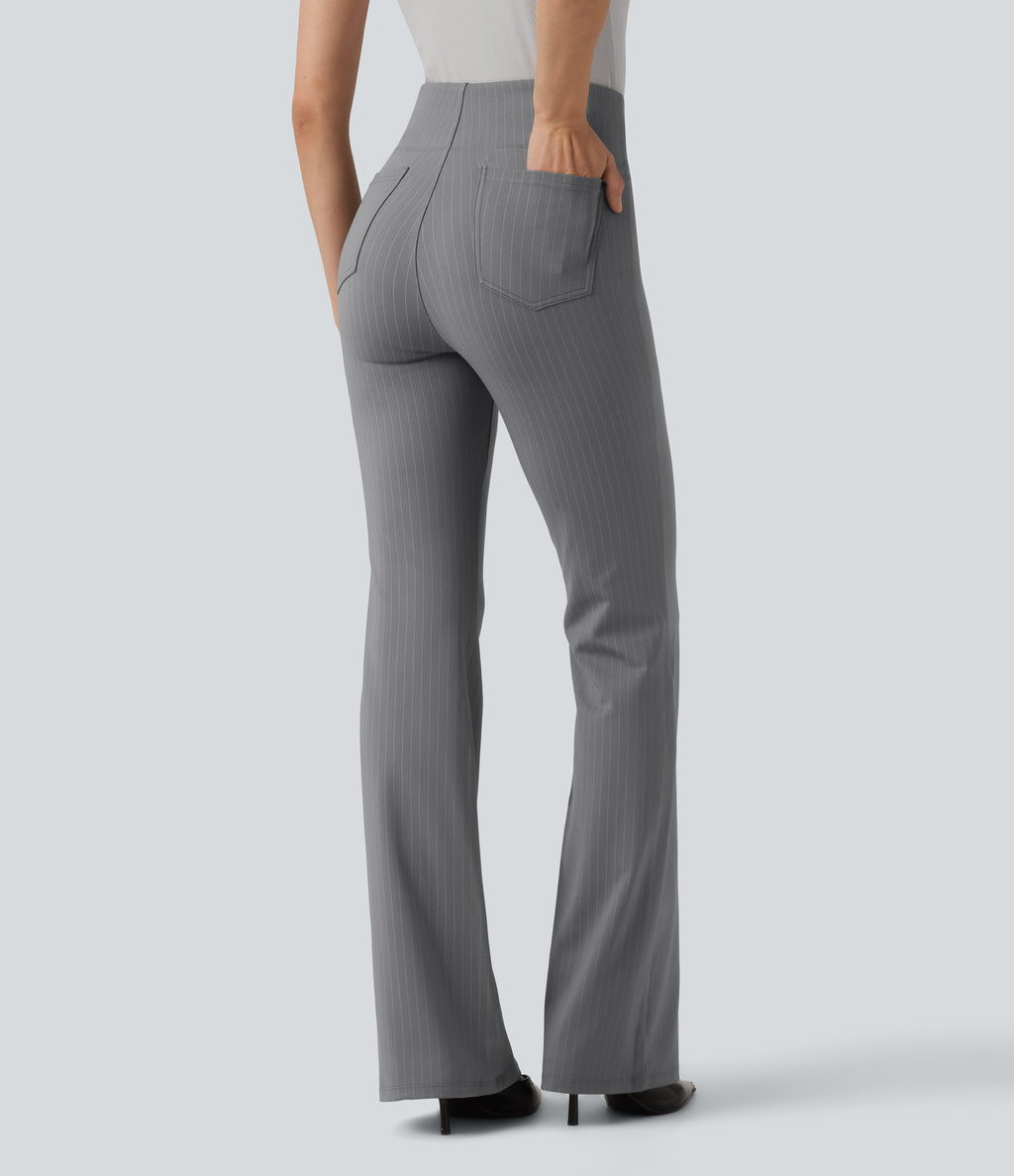 High Waisted Stripe Flare Work Trousers with Pockets — Dusk Smoke Pinstripe — view 1