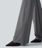 High Waisted Stripe Flare Work Trousers with Pockets — Dusk Smoke Pinstripe — view 6