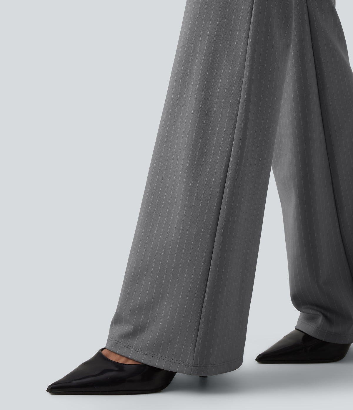 High Waisted Stripe Flare Work Trousers with Pockets — Dusk Smoke Pinstripe — view 6