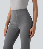 High Waisted Stripe Flare Work Trousers with Pockets — Dusk Smoke Pinstripe — view 5